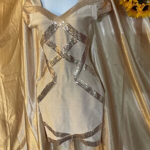 Issue New York Cream and Silver Sequin Mini Dress